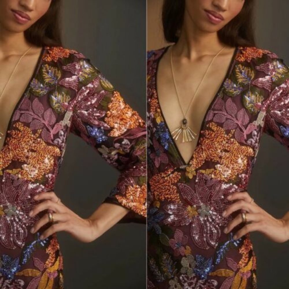 Anthropologie Embroidered Floral Sequin Dress